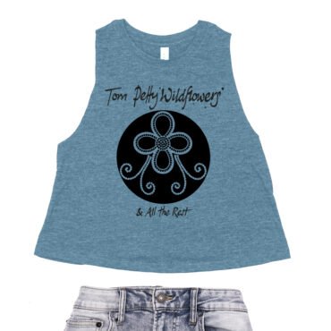 Tom Petty Black Wildflowers Logo Racerback Crop Top - Women's - Heather Deep Teal