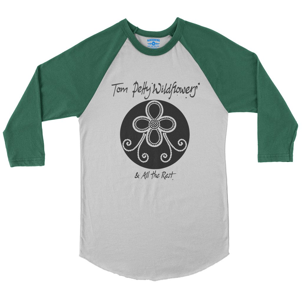 Tom Petty Black Wildflowers Logo Baseball T-Shirt - White Kelly
