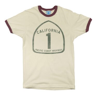 California Pacific Coast Highway Ringer T-Shirt - Natural Maroon