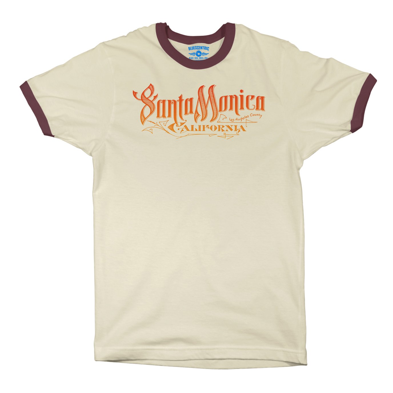 Santa Monica Ringer T-Shirt - Natural Maroon