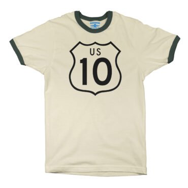 US Route 10 Ringer T-Shirt - Natural Forest Green