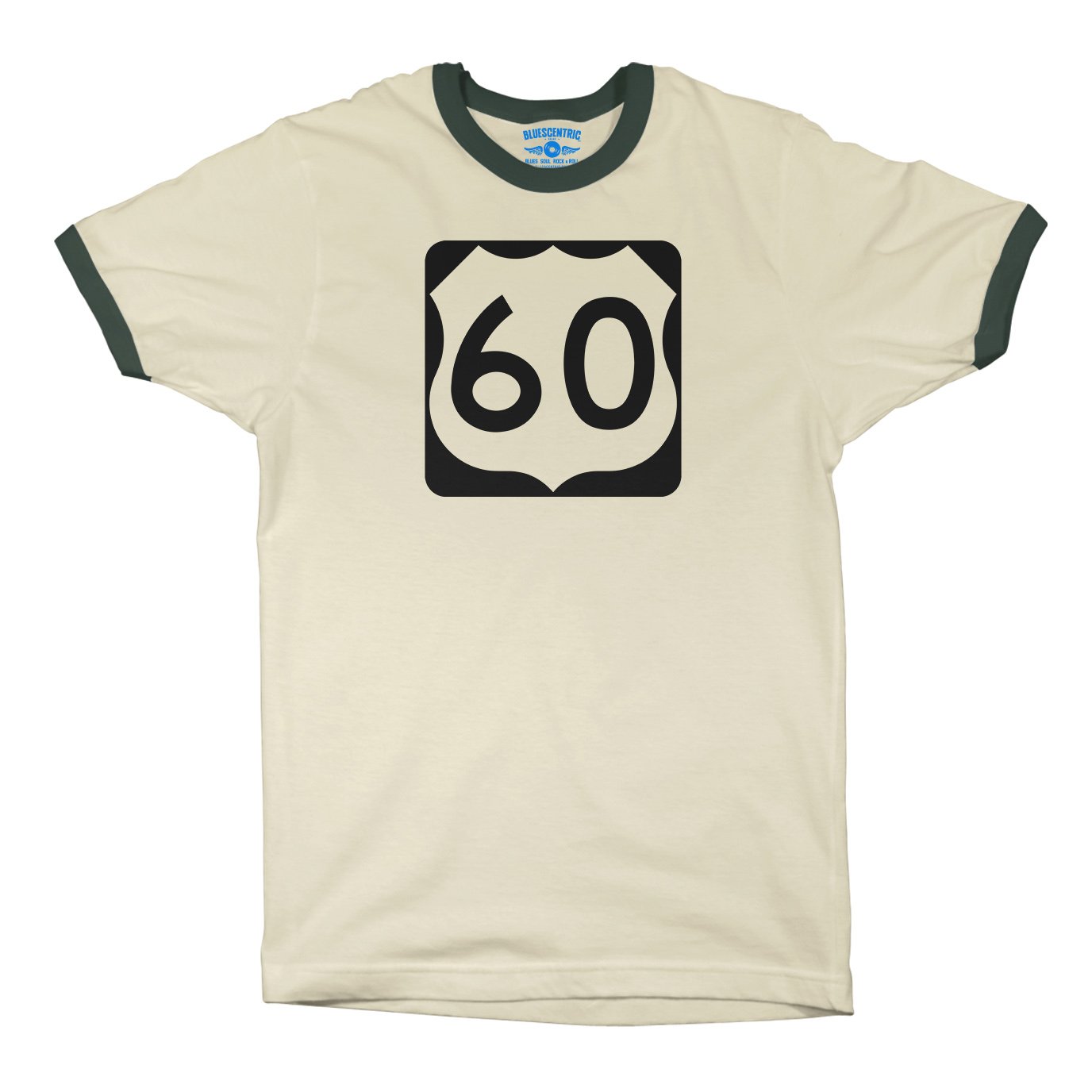 U.S. Route 60 Ringer T-Shirt - Natural Forest Green