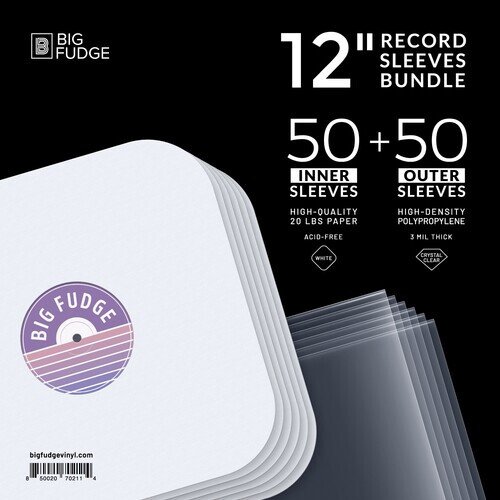 Big Fudge BFSB12x50US 12-inch Vinyl LP Record Sleeves Bundle 50 Clear Outer Sleeves + 50 Inner Sleeves White Bags / Sleeves (Large Item, Large Item Exception)