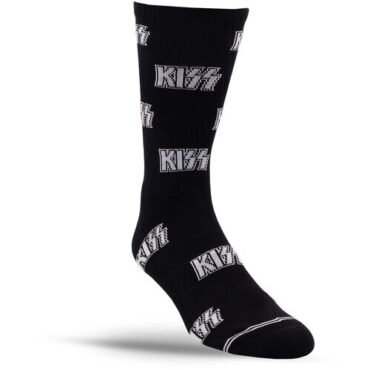 Perri's - Kiss - All Over Logo Black - Crew Socks Apparel (Large Item, Socks, Black)
