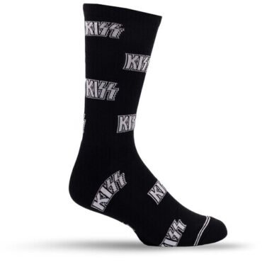 Perri's - Kiss - All Over Logo Black - Crew Socks Apparel (Large Item, Socks, Black)