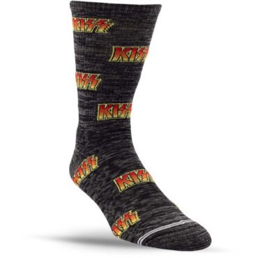 Perri's - Kiss - All Over Logo Grey - Crew Socks Apparel (Large Item, Socks, Gray)