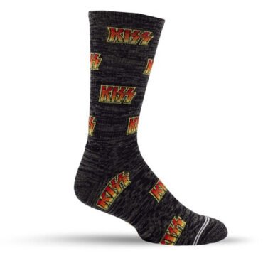 Perri's - Kiss - All Over Logo Grey - Crew Socks Apparel (Large Item, Socks, Gray)