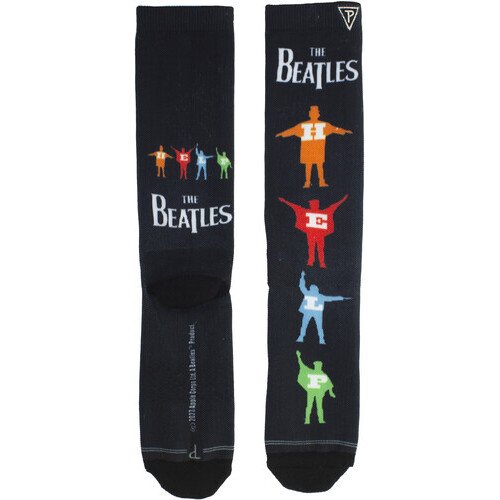Perri's - Beatles - Help Silhouette Multicolor Dye Sublimation - Crew Socks Apparel (Large Item, Socks)