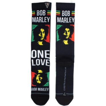 Perri's - Bob Marley - One Love Dye Sublimation - Crew Socks Apparel (Large Item, Socks)