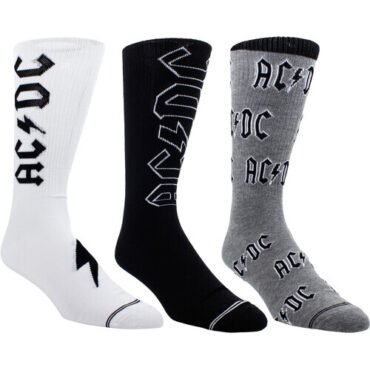 Perri's - AC/DC - Crew Socks (Assorted Styles 3 Pack Gift Box) Apparel (Large Item, Socks, Gift Set, 3 Pack)