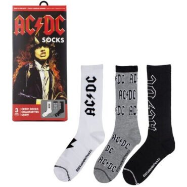 Perri's - AC/DC - Crew Socks (Assorted Styles 3 Pack Gift Box) Apparel (Large Item, Socks, Gift Set, 3 Pack)
