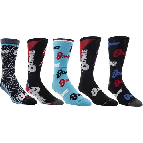 Perri's - David Bowie - Crew Socks (Assorted Styles 5 Pack Gift Box) Apparel (Large Item, Socks, Gift Set)