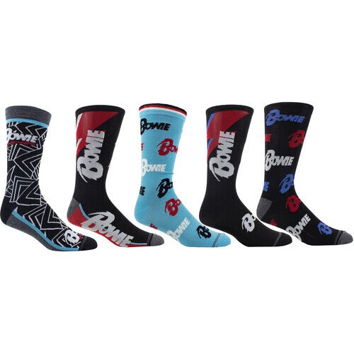 Perri's - David Bowie - Crew Socks (Assorted Styles 5 Pack Gift Box) Apparel (Large Item, Socks, Gift Set)
