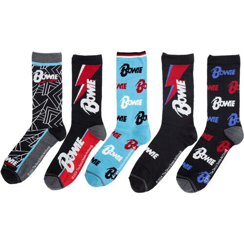 Perri's - David Bowie - Crew Socks (Assorted Styles 5 Pack Gift Box) Apparel (Large Item, Socks, Gift Set)