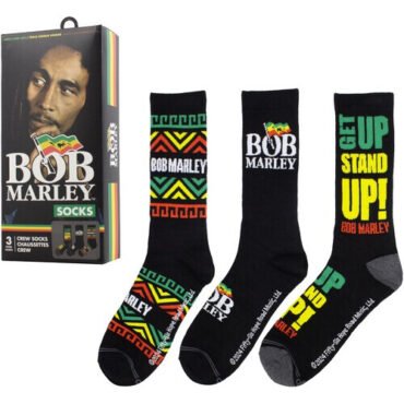 Perri's - Bob Marley - Crew Socks (Assorted Styles 3 Pack Gift Box) Apparel (Large Item, Socks, Gift Set, 3 Pack)