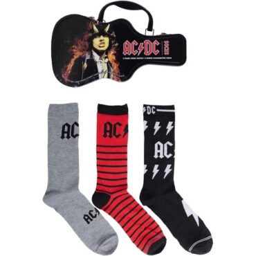 Perri's - AC/DC - Crew Socks (3 Pack Collector Guitar Shape Tin) Apparel (Large Item, Socks, 3 Pack)