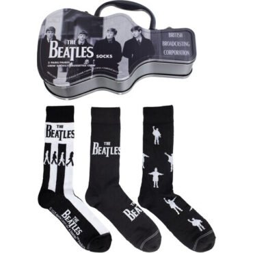 Perri's - Beatles - BBC - Crew Socks (3 Pack Collector Guitar Shape Tin) Apparel (Large Item, Socks, 3 Pack)