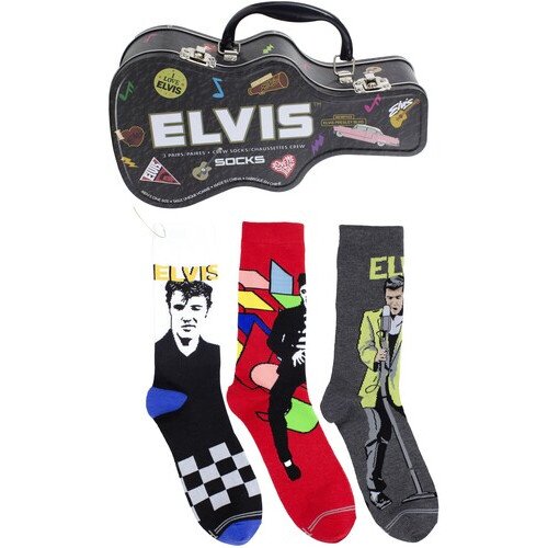 Perri's - Elvis Presley - Crew Socks (3 Pack Collector Guitar Shape Tin) Apparel (Large Item, Socks, 3 Pack)