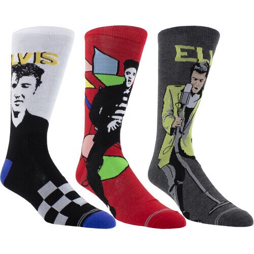 Perri's - Elvis Presley - Crew Socks (3 Pack Collector Guitar Shape Tin) Apparel (Large Item, Socks, 3 Pack)