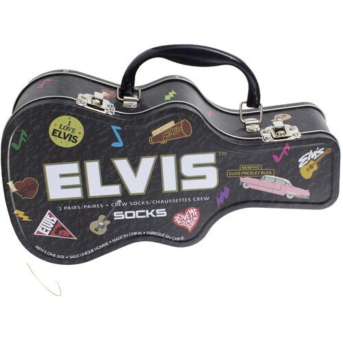 Perri's - Elvis Presley - Crew Socks (3 Pack Collector Guitar Shape Tin) Apparel (Large Item, Socks, 3 Pack)