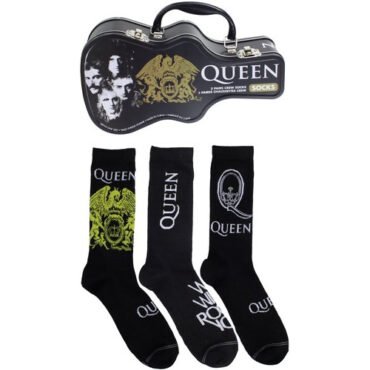 Perri's - Queen - Crew Socks (3 Pack Collector Guitar Shape Tin) Apparel (Large Item, Socks, 3 Pack)