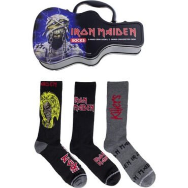 Perri's - Iron Maiden - Crew Socks (3 Pack Collector Guitar Shape Tin) Apparel (Large Item, Socks, 3 Pack)