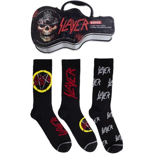 Perri's - Slayer - Crew Socks (3 Pack Collector Guitar Shape Tin) Apparel (Large Item, Socks, 3 Pack)