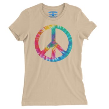 Tie-Dye Peace Sign Ladies T-Shirt - Relaxed Fit - Sand Dune, S
