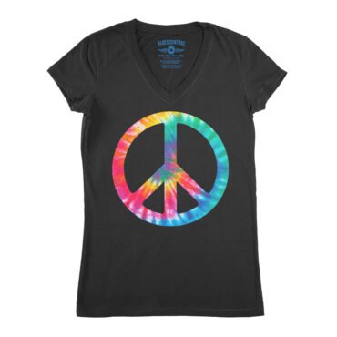 Tie-Dye Peace Sign V-Neck T Shirt - Women's - Black, S