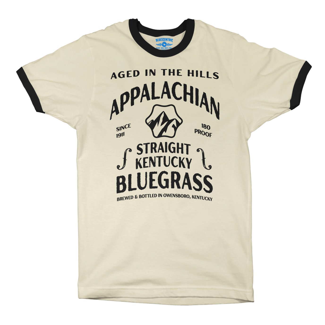 Straight Kentucky Bluegrass Moonshine Ringer T-Shirt - Natural Black, XS