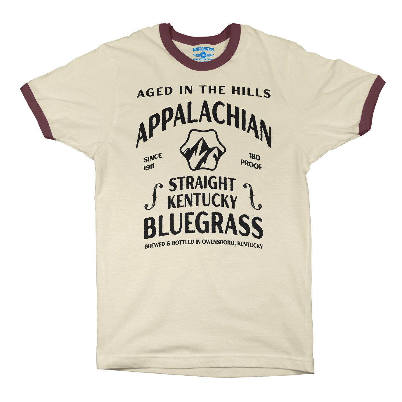 Straight Kentucky Bluegrass Moonshine Ringer T-Shirt - Natural Maroon, XS