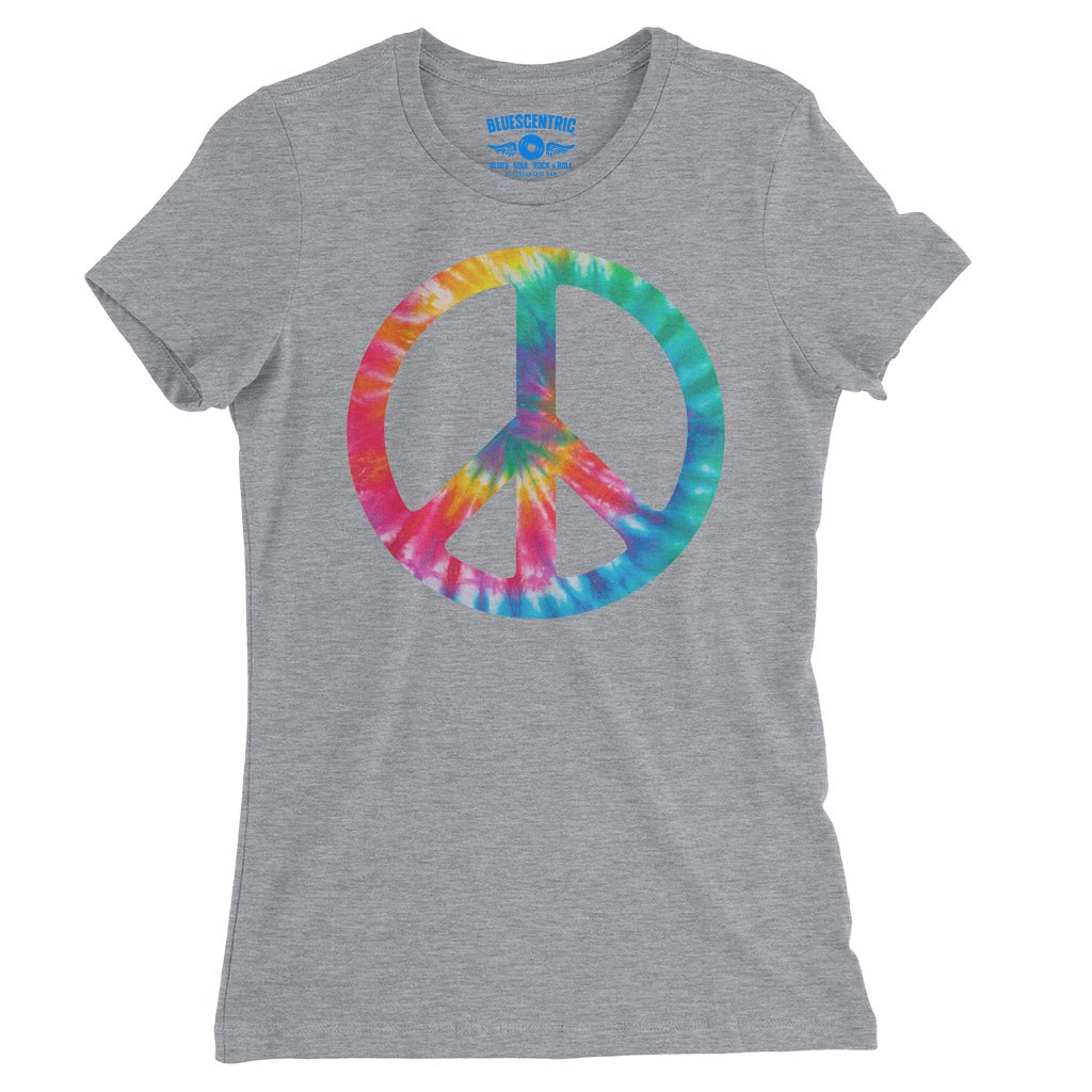 Tie-Dye Peace Sign Ladies T-Shirt - Relaxed Fit - Athletic Heather, S