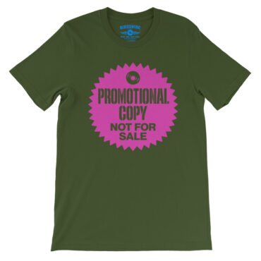 Vinyl Record Promo Sticker T-Shirt - Lightweight Vintage Style - Olive, S