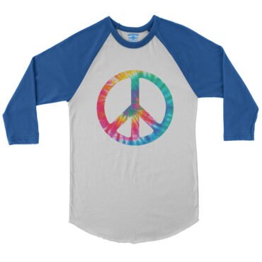 Tie-Dye Peace Sign Baseball T-Shirt - White True Royal, S