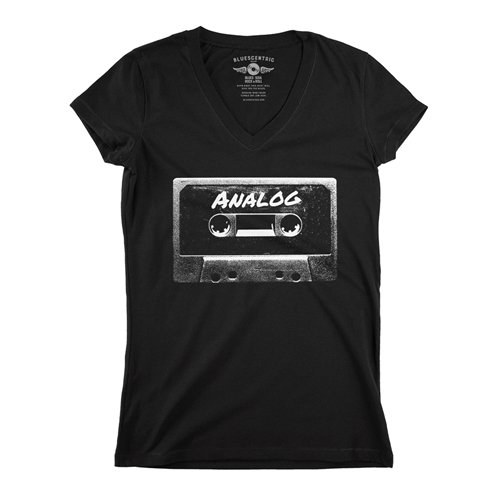 Black and White Analog Tape V-Neck T Shirt - Women's