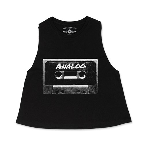 Black and White Analog Tape Racerback Crop Top - Women's