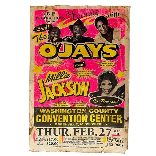 VINTAGE BLUES POSTER - The O'Jays and Millie Jackson Greenville Mississippi