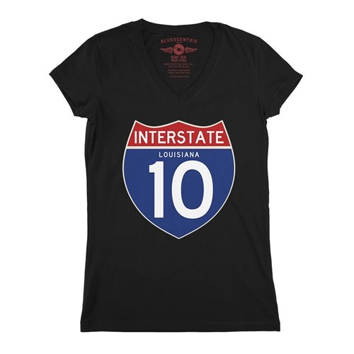 Interstate 10 Louisiana V-Neck T Shirt - Women's