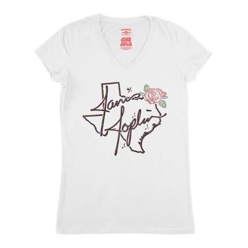 Janis Joplin Texas Rose V-Neck T Shirt - Women's