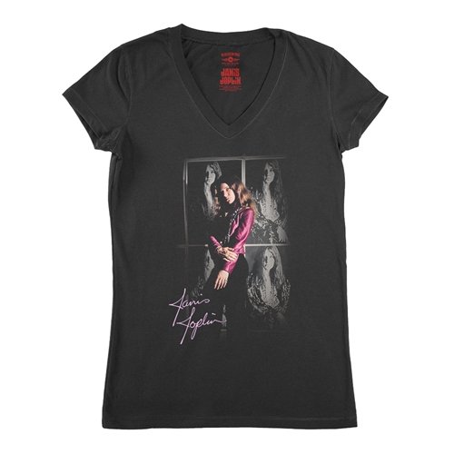 Janis Joplin Photo V-Neck T Shirt - Women's