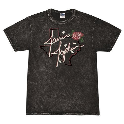 Janis Joplin Texas Rose T-Shirt - Black Mineral Wash