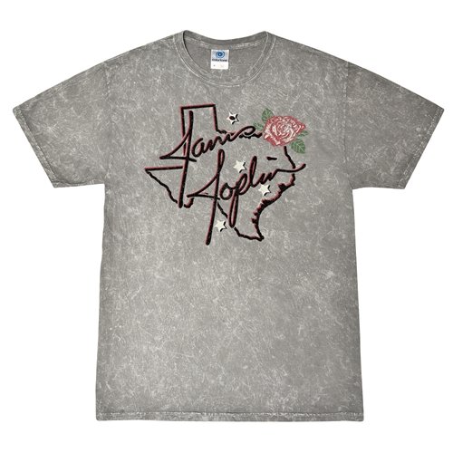 Janis Joplin Texas Rose T-Shirt - Grey Mineral Wash