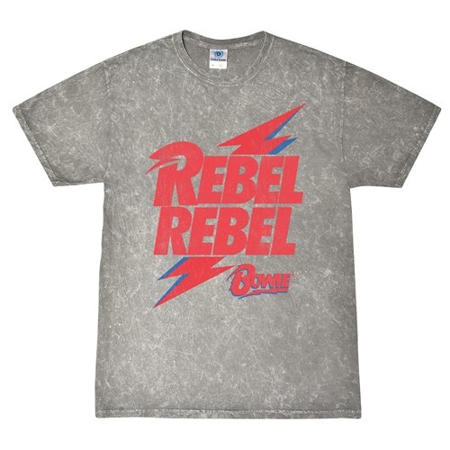 Rebel Rebel Bowie Logo  T-Shirt - Grey Mineral Wash