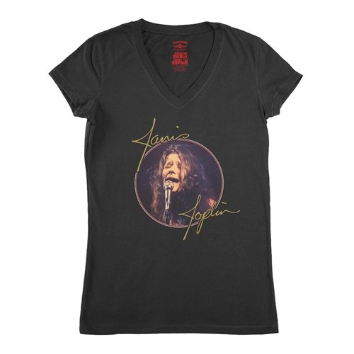 Janis Joplin Singing V-Neck T Shirt - Women's