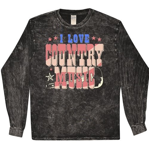 I Love Country Music Long Sleeve T-Shirt - Black Mineral Wash