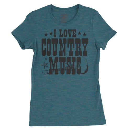 B&W I Love Country Music Ladies T Shirt - Relaxed Fit