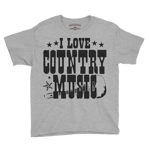 B&W I Love Country Music Youth T-Shirt - Lightweight Vintage Children