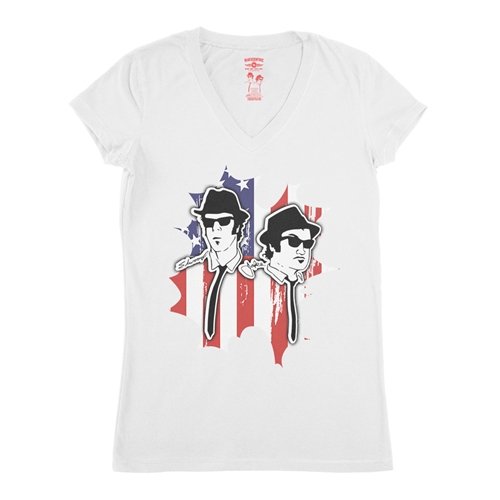Patriotic Blues Brothers V-Neck T Shirt - Women's