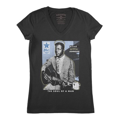 Ltd. Ed. Blues Hall of Fame Blind Willie Johnson V-Neck T Shirt - Women's