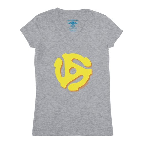 Ladies 45 Record Adapter V-Neck T Shirt
